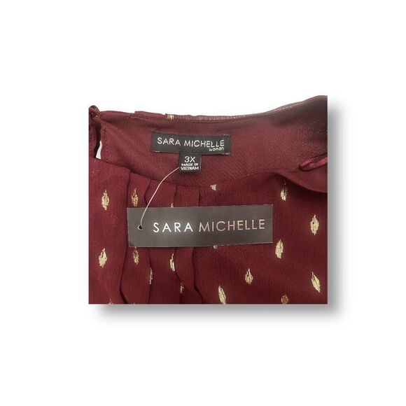 Sara Michelle 3X Burgundy Print Blouse Tie Sleeve Boho Chic Fall Work Casual - Picture 6 of 8
